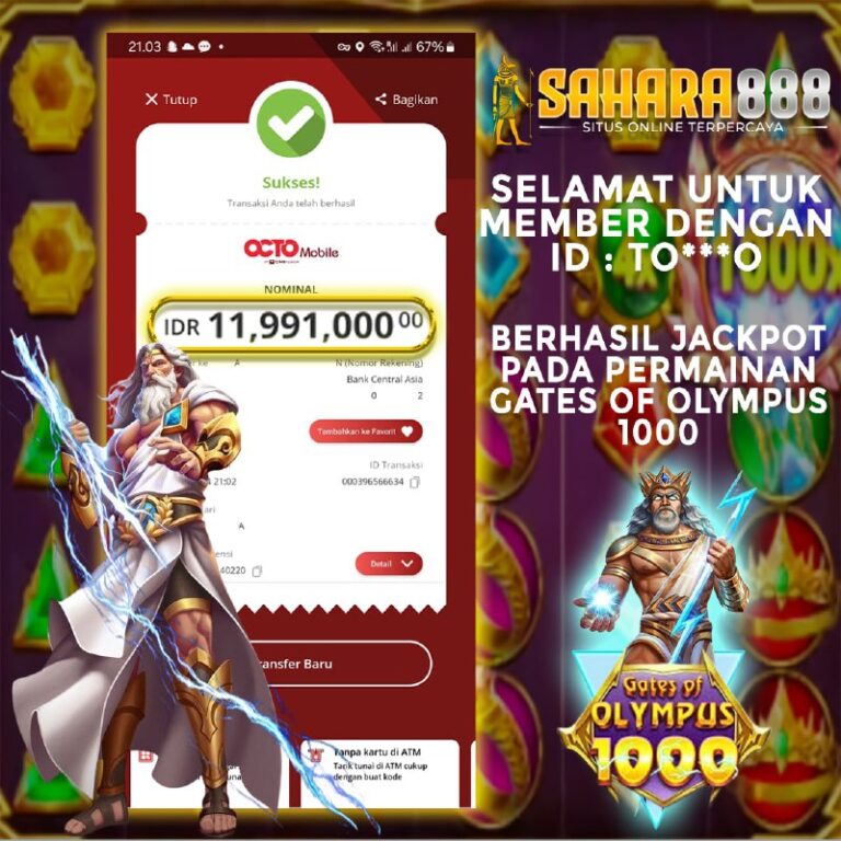 Bukti JP Slot Zeus SAHARA888 9 September 2024 Rp. 11.991.000,- LUNAS